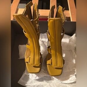 Rick Owens Mustard Yellow Platform Strappy Sandal with Clear Heel